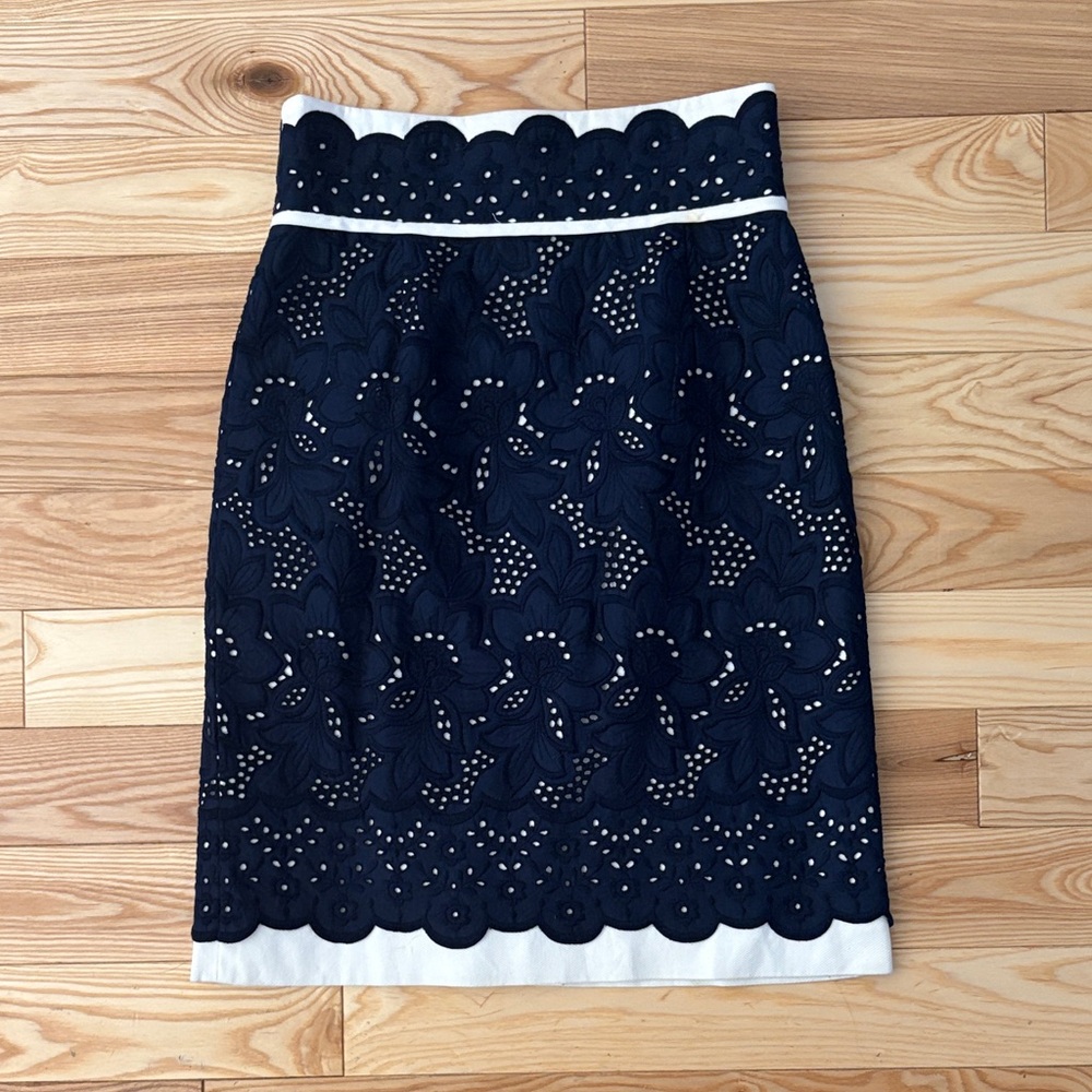 ANTONIO MELANI Navy and White Floral Pencil Skirt